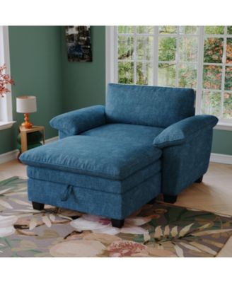 Streamdale 51" Blue Chenille Chaise Lounge with Ottoman & Storage