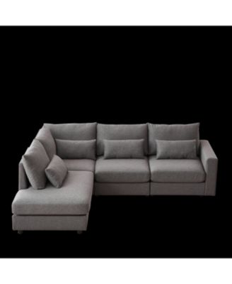 Streamdale 100" Convertible L-Shaped Linen Sofa with Ottoman & Cushions - Gray