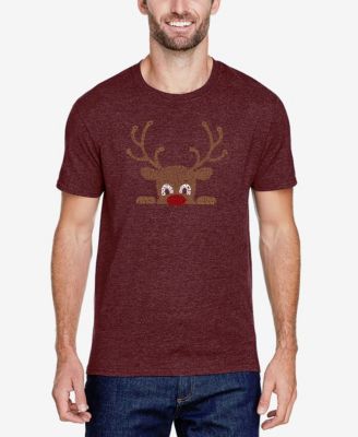 Men's Cotton/Poly Blend Word Art T-Shirt - Peeking Reindeer