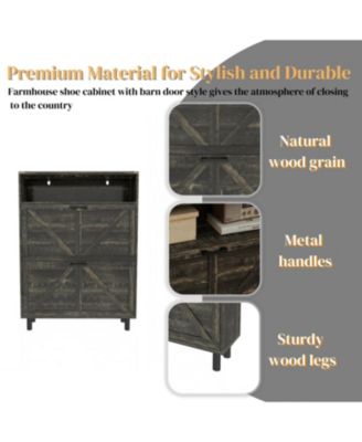 Streamdale Farmhouse Shoe Storage Cabinet with Barn Door and Flip Drawers