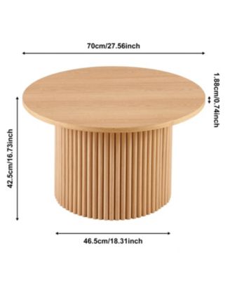27.5" MDF Oak Veneer Roman Base Mid-Century Round Coffee Table