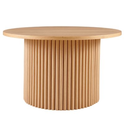 27.5" MDF Oak Veneer Roman Base Mid-Century Round Coffee Table