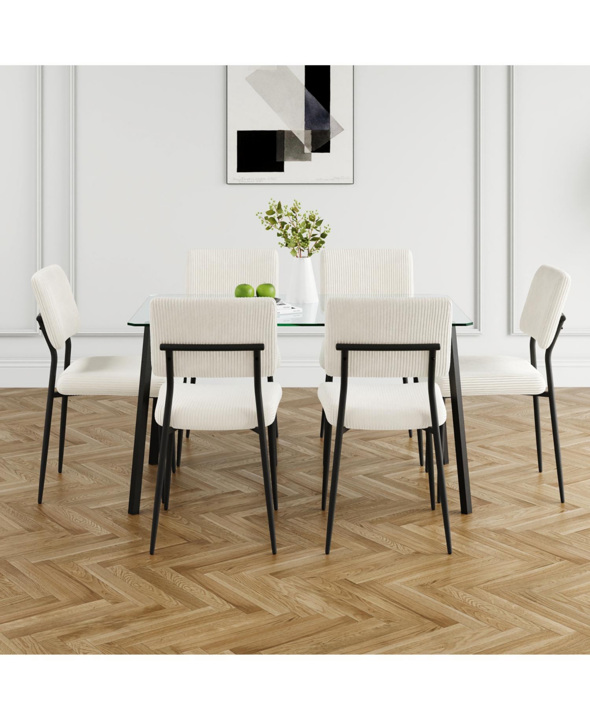Streamdale Modern Glass Dining Table with Six Chairs (Set of 7)