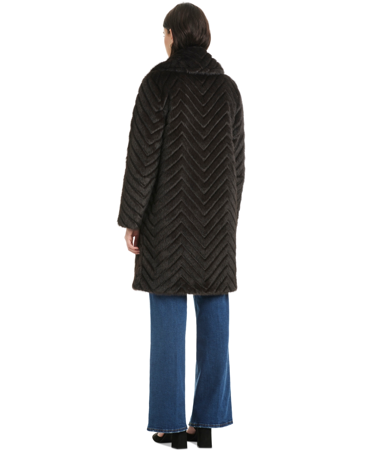 Jones New York Women's Chevron Textured Faux-fur Coat, Exclusively At Macy's In Black