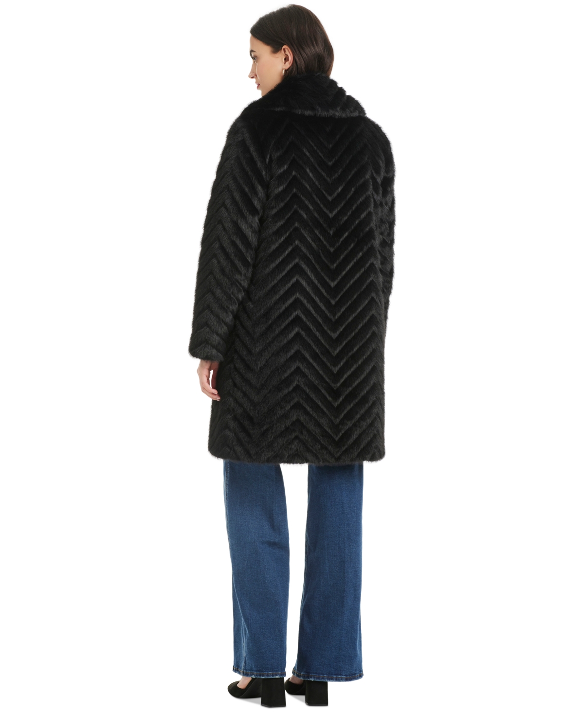 Jones New York Women's Chevron Textured Faux-fur Coat, Exclusively At Macy's In Black