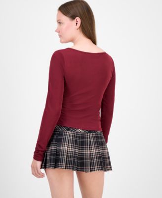 Juniors' Lace-Trim Sweetheart-Neck Knit Top