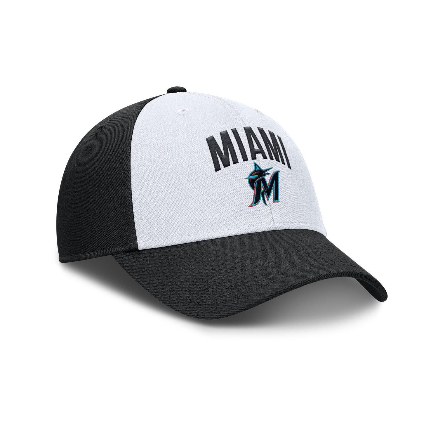 Men's White/Black Miami Marlins Club Performance Adjustable Hat
