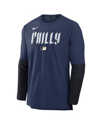 Men's Navy Philadelphia Phillies Authentic Collection City Connect Lightweight Player Tri-Blend Performance Long Sleeve T-Shirt