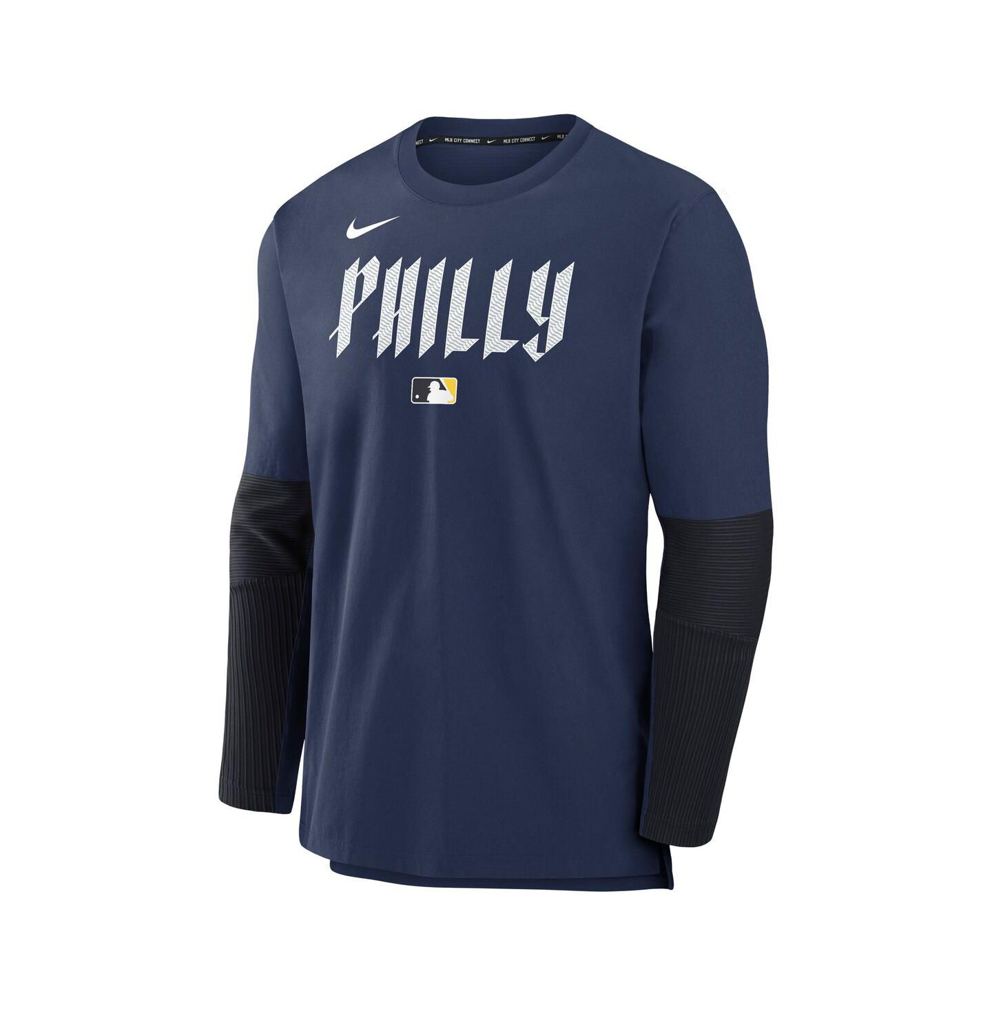 Мужская футболка Nike Navy Philadelphia Phillies Authentic Collection City Connect Lightweight Player Tri-Blend Performance Long Sleeve — фото 3