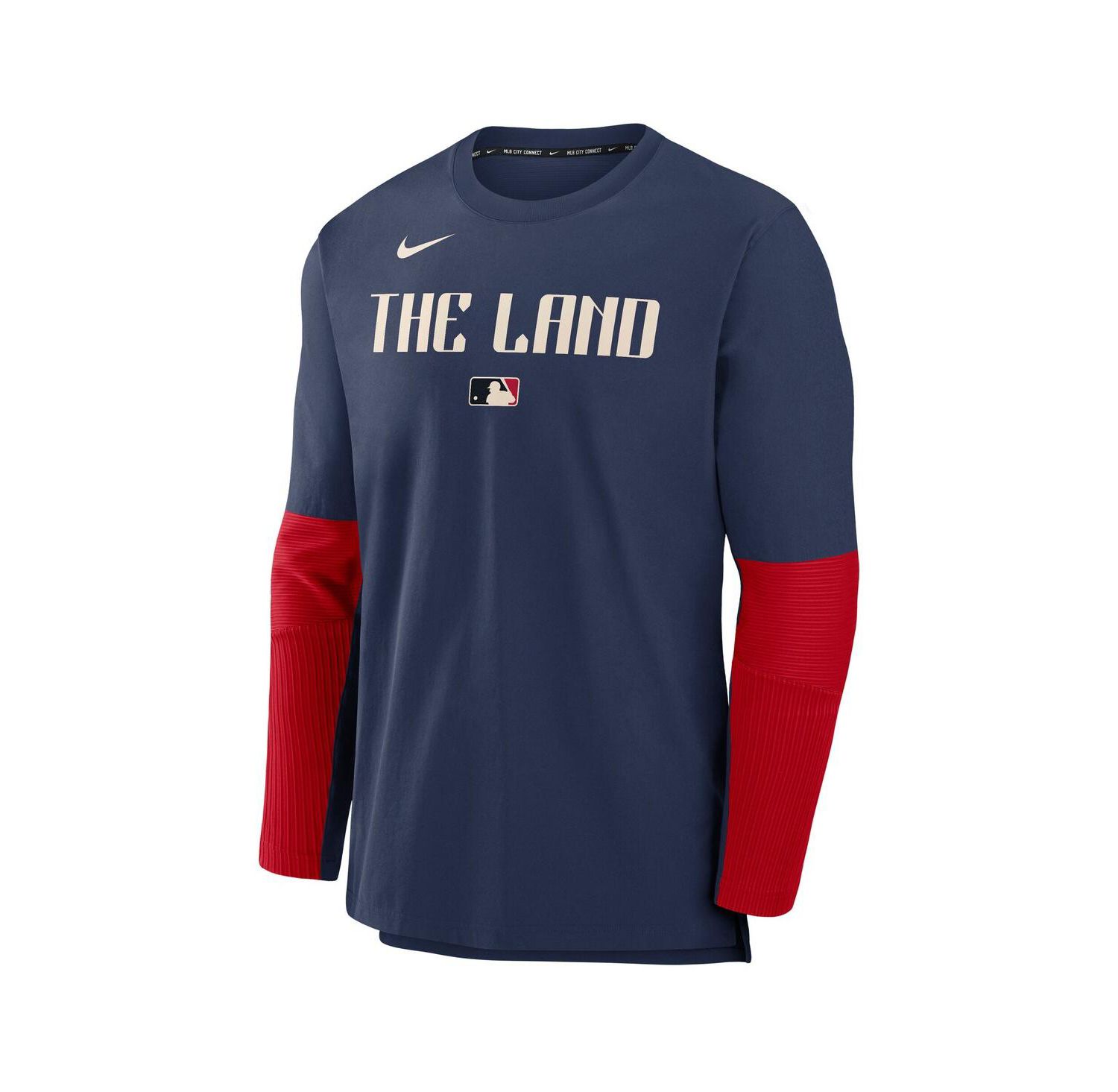 Men's Navy Cleveland Guardians Authentic Collection City Connect Lightweight Player Tri-Blend Performance Long Sleeve T-Shirt