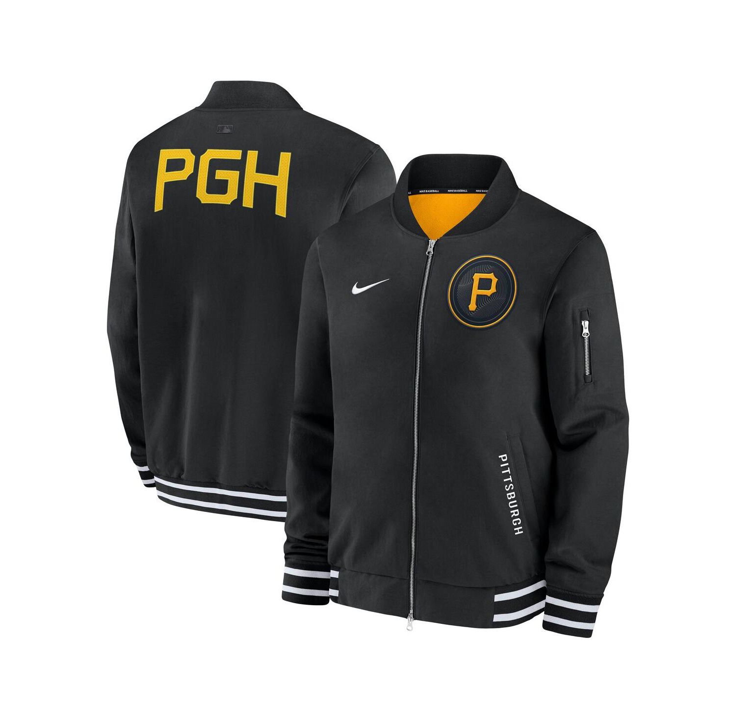 Men's Black Pittsburgh Pirates Authentic Collection City Connect Full-Zip Bomber Jacket