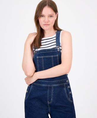 Juniors' Straight-Leg Denim Overalls