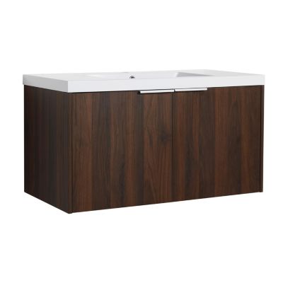 Modern Wall Mounted Vanity with Resin Sink, Storage Shelves, and Soft-Closing Doors