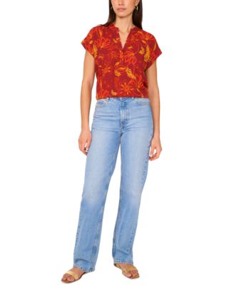  Women's Printed V-Neck Placket Blouse