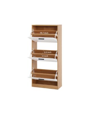 Shoe Storage Cabinet with 3 White Panel Flip Drawers, Freestanding Organizer for Entryway, Narrow Shoe Rack Cabinet