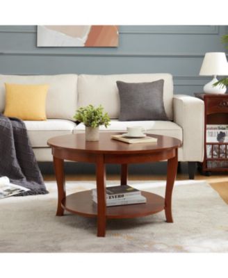 Classic Round Coffee Table with Open Shelf, 30"x30"x18", for Small Spaces