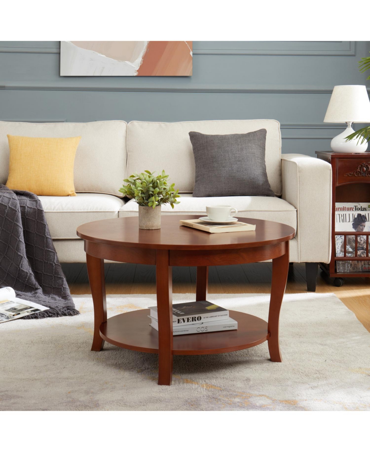 Classic Round Coffee Table with Open Shelf, 30"x30"x18", for Small Spaces