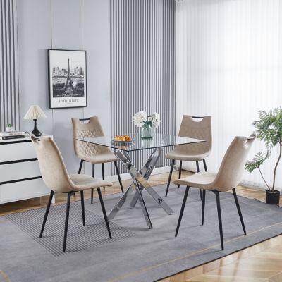 Modern Cross Metal Legs Glass Dining Table
