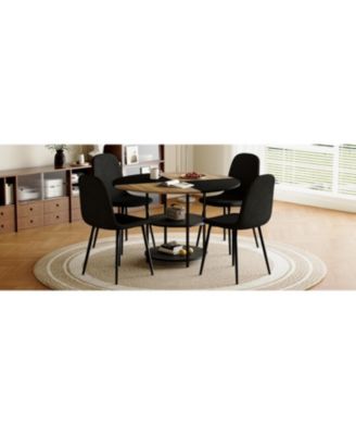 47" Round Dining Table Set with 4 Black Chairs