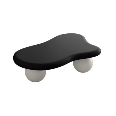 Streamdale 40 Inch Cloud Shaped Coffee Table with 3 Ball Legs for Living Room, Black Top White Legs