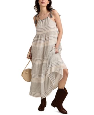 Women's Striped Cotton Tiered Maxi Dress