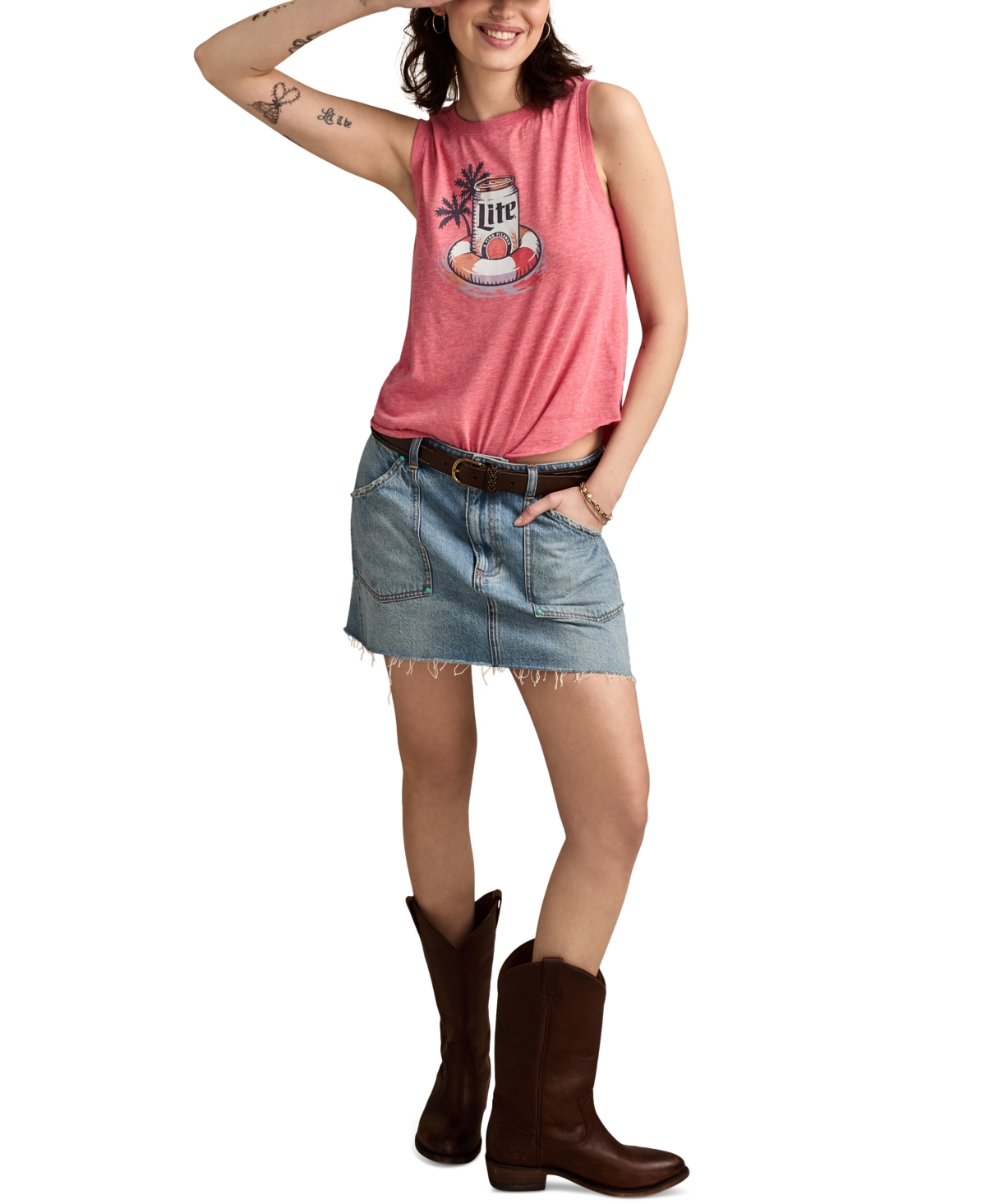LUCKY BRAND WOMEN'S MILLER LITE FLOATY SLEEVELESS T-SHIRT 