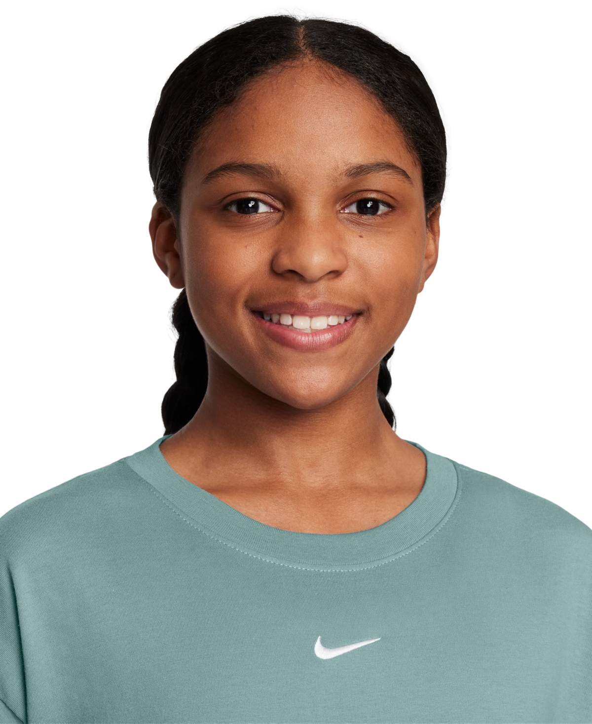 Nike Sportswear Kids' Essential Boxy Embroidered Swoosh T-shirt In Green