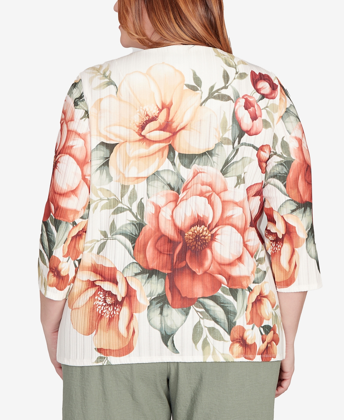 Alfred Dunner Plus Size Copper Canyon Dramatic Floral Split Beaded Top In Multi