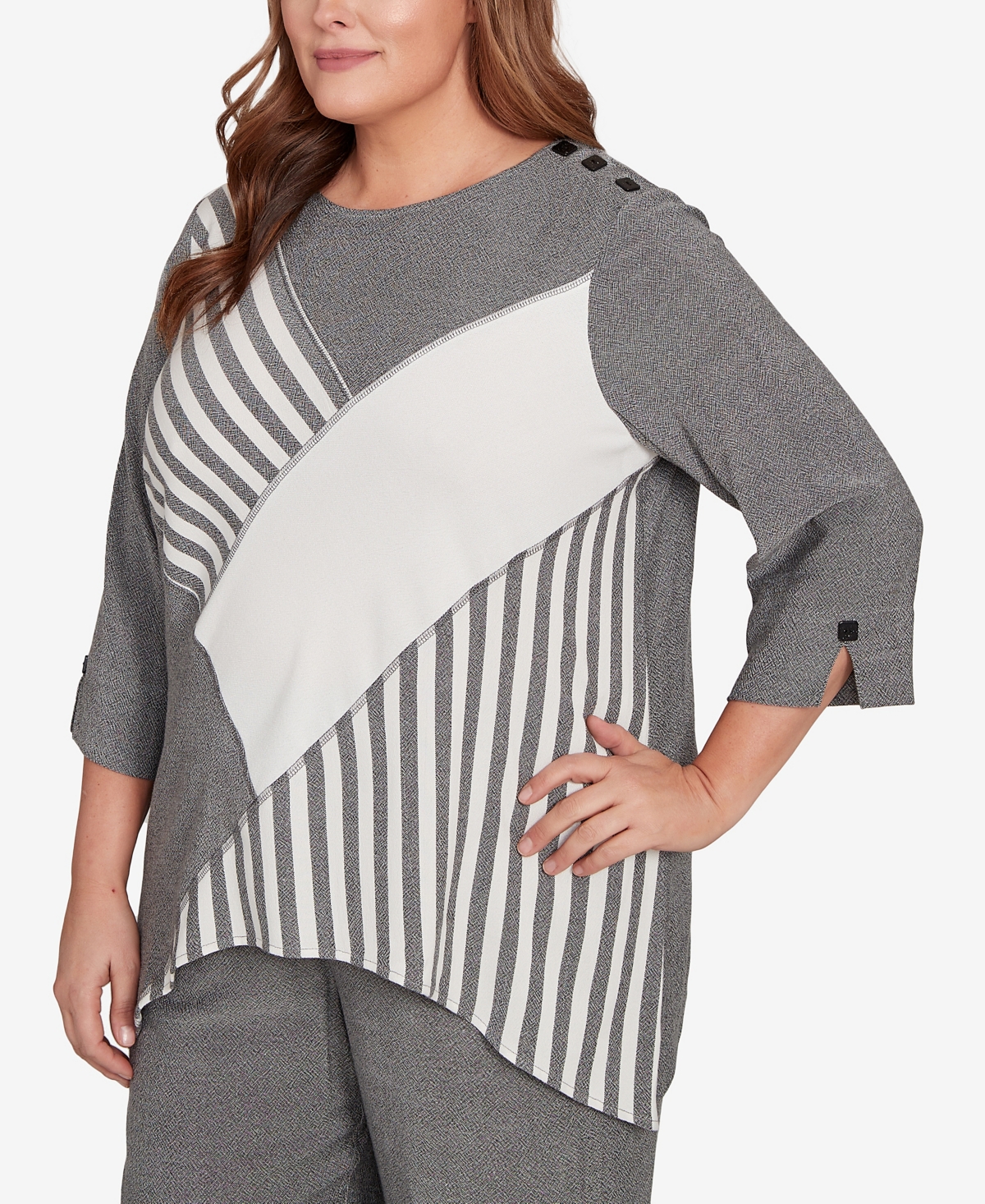 Alfred Dunner Plus Size Diagonal Stripe Top