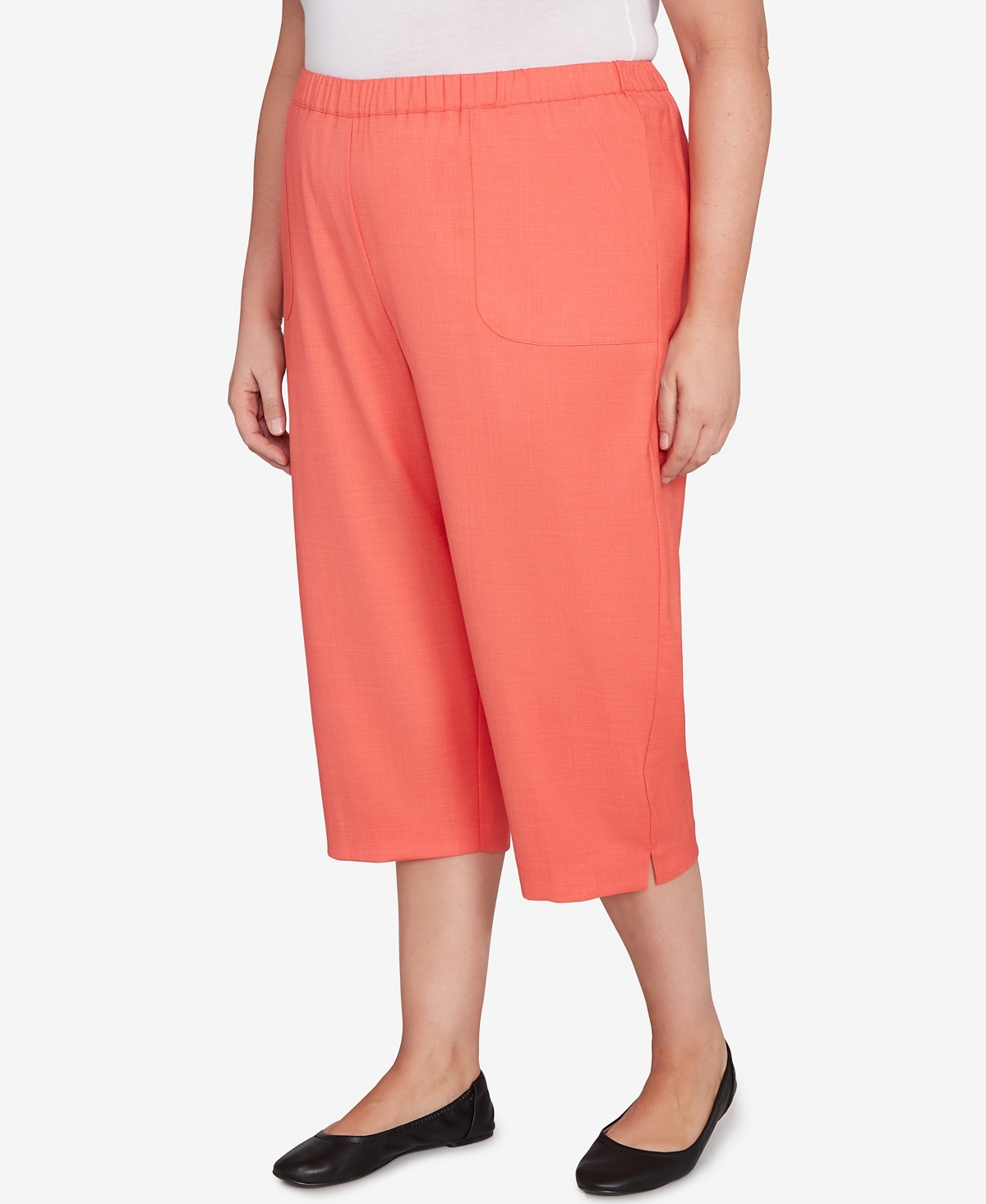 Alfred Dunner Plus Size Catalina Island Patch Pockets Elastic Waistband Capris Pants