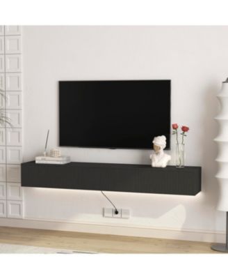 Floating TV Stand with 16 LED Lights, 69" TV Cabinet for 55-65" TVs