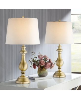 Fairlee Traditional Table Lamps 26" High Set of 2 Antique Brass Metal Candlestick White Fabric Drum Shade for Bedroom Living Room Bedside