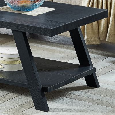 Contemporary Replicated Wood Shelf Coffee Set Table in Black Finish