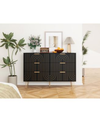 Modern 6 Drawer Dresser with Carving
