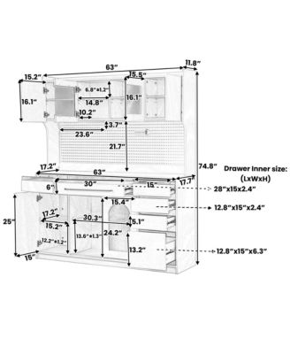  Freestanding 63" W Buffet with Hutch, Coffee Bar Storage Cabinet, Blue