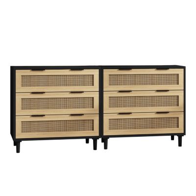Streamdale 3-Drawers Rattan Storage Cabinet Rattan Drawer,for Bedroom,Living Room,Dining Room,Hallways,Black