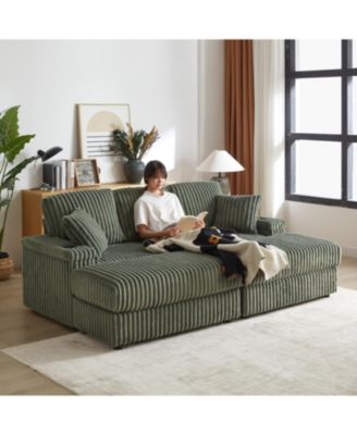 Streamdale 1-Piece Corduroy & Wood Sofa – 3-Seater, Storage Compartments, Plush Cushions, Modern Design