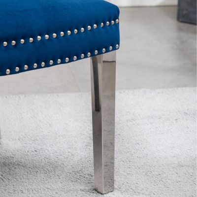  Contemporary Tufted Velvet Chair with Nailhead Trim, Set of 2, Blue