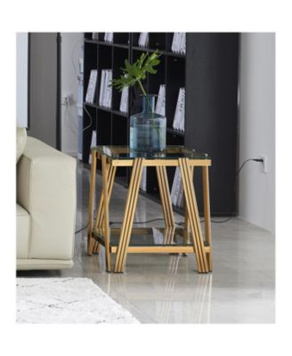 20" Square Gold End Table - Glass Top & Storage