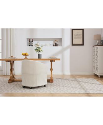 Set of 1 Chenille Fabric Dining Armchair With Back Cushion and Universal Wheels