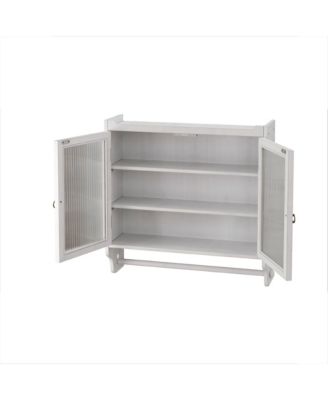 Glass Door Cabinet with 3-Tier Storage & Towel Rack