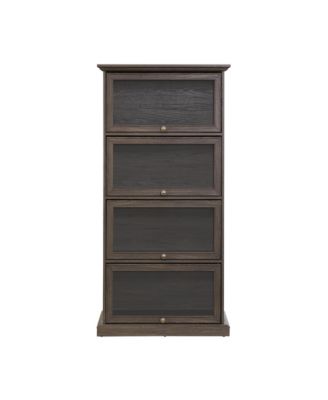 4-Tier Glass Display Cabinet with Flip-Up Doors Collectors Showcase