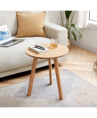 Small Oak Wood Round End Table for Living Room & Bedroom