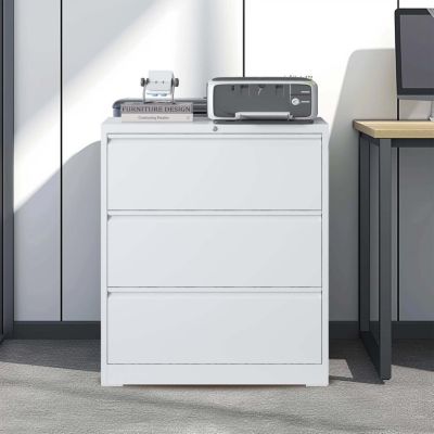 Lockable 3-Drawer Lateral File Cabinet (White)