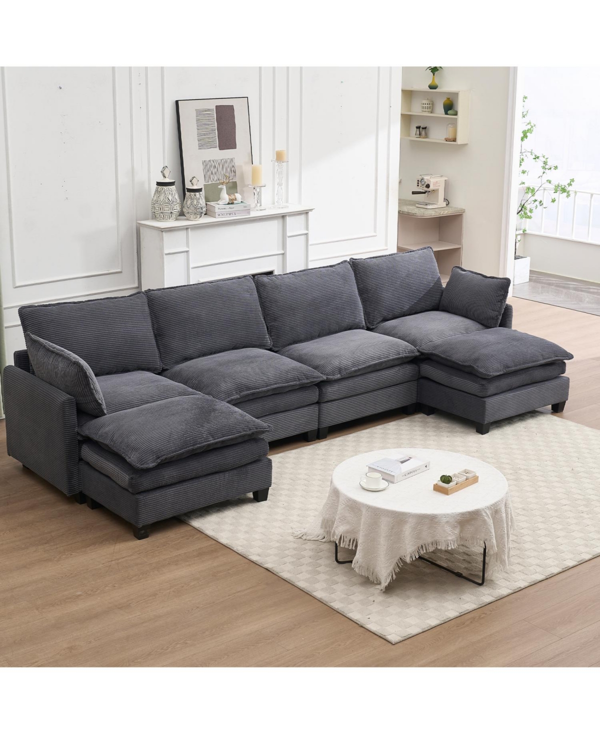 Streamdale Oversized Velvet Modular Sofa U-Shape Couch with Ottomans & Pillows