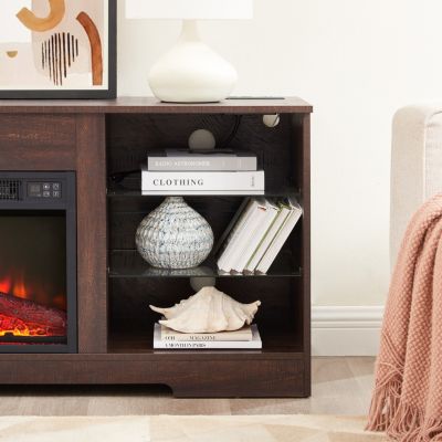 Streamdale Modern Electric Fireplace TV Stand with Glass Shelves