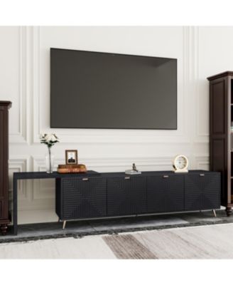 Extendable TV Cabinet with Storage, Adjustable Shelves, Lacquered Wood Veneer