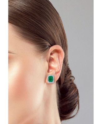 14K Gold Plated Sterling Silver Emerald Cut Studs