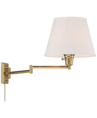 Clement Modern Swing Arm Wall Lamps Set of 2 Plug-in Fixtures with White Linen Shade for Bedroom, Bedside, Living Room or Reading