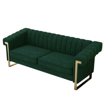 Modern Plush Sofa with Gold Accents Soft, Comfortable, and Stylish